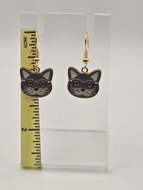 Gold-Tone Animal Face Dangle Earrings